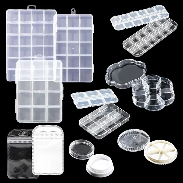 Nail Art Accessories 12-Compartment 6-Compartment Storage Tool Box Transparent Plastic Loose Powder Accessories Organizer Box Plum Blossom Box