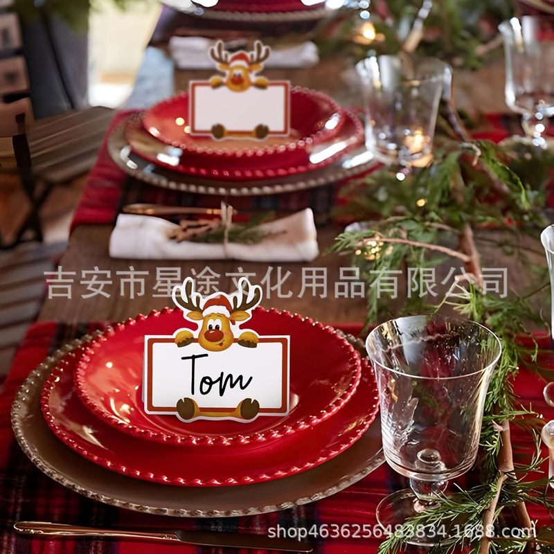 クリスマストナカイのテーブルプレート、折りたたみ式座席カード、子供の日、クリスマスパーティー、誕生日宴会用|undefined