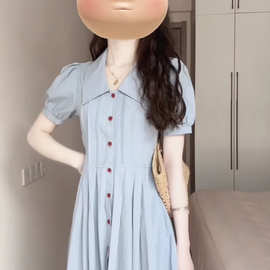 小清新减龄学院风气质收腰潮妈哺乳连衣裙夏季新款通勤POLO领裙子