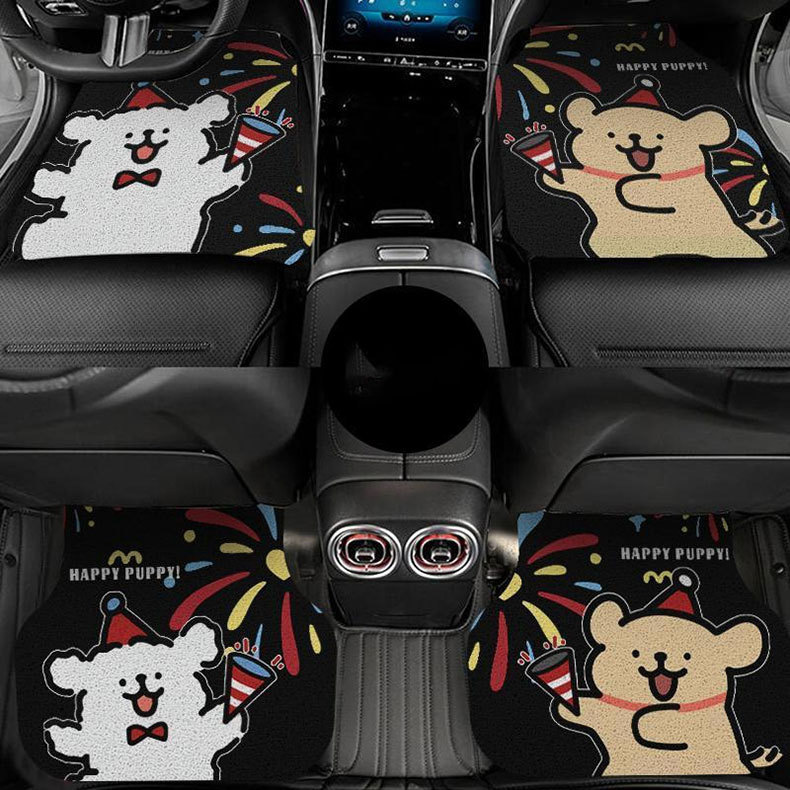 Cartoon cute bear silk loop carpet, anti-stain, dirt-resistant, mud-resistant car floor mat, durable, easy to clean