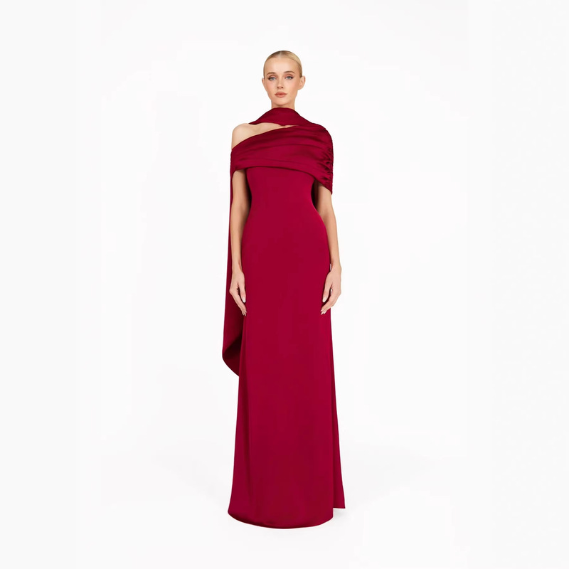 Foreign Trade Cross-Border Autumn New Sexy One-Shoulder Slim Pleated Design Dress Long Dress for Women