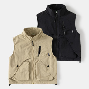 Boys' Children's Clothing 2025 Spring and Autumn New Boys' Vest, Older Children's Workwear Sleeveless Jacket, Children's Trendy Top