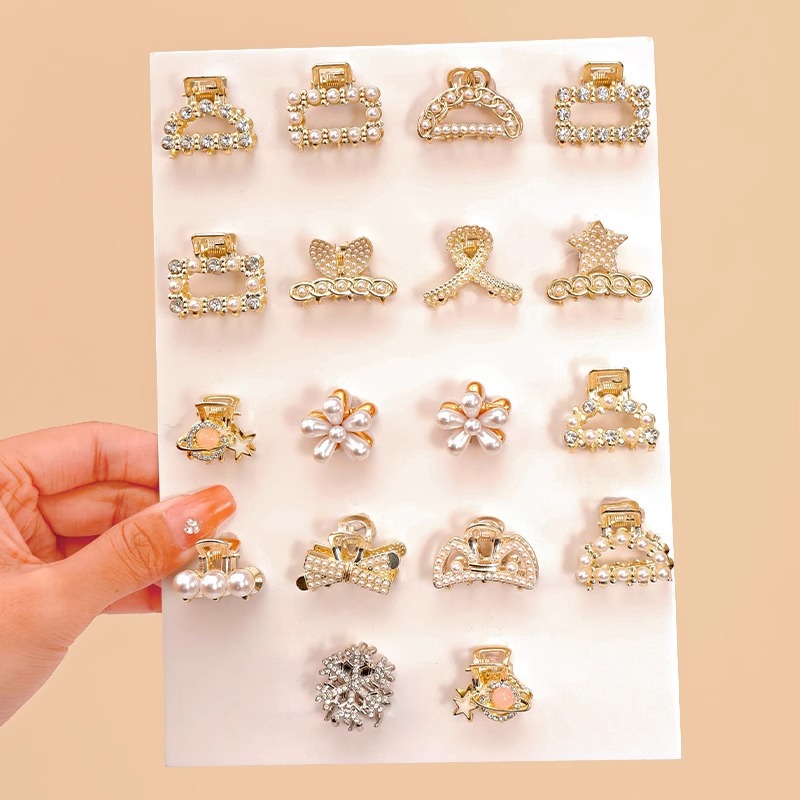 Exquisito clip pequeño clip de flequillo lateral de diamantes de imitación de perlas femeninas nuevo mini clip de tiburón de medio lazo horquilla tocado