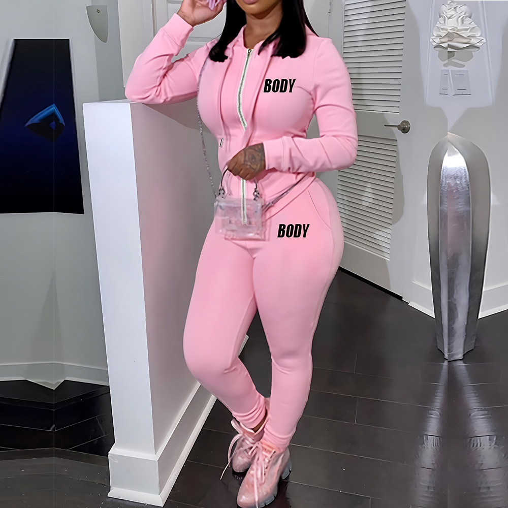 Women's Clothing 2024 new sweatshirt women's two piece hoodie letter printing casual printing sports suit_voghion.com