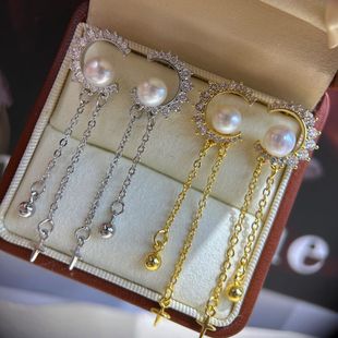 S925 Natural Freshwater Pearl Ancient Moon Inlaid Natural Tassel Earrings High-End Elegant Earrings Jewelry