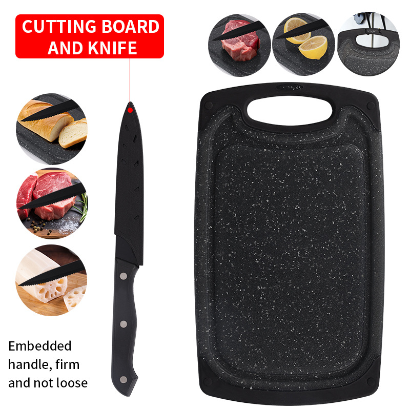 跨境 黑色小麥秸稈盤碗杯碟餐具砧板牛排刀家用戶外便攜餐具套裝