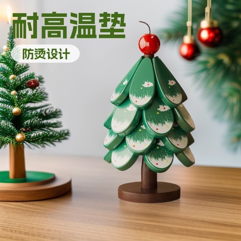Árbol de Navidad transfronterizo almohadilla aislante de madera sólida un árbol taza almohadilla decoración de mesa de comedor creativa anti-corrosión almohadilla de tazón resistente a altas temperaturas