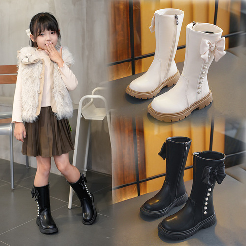 Children's Shoes Kids Snow Boots 2024 Autumn/Winter New Arrival Winter Tall High Heels Princess Street Style Stylish Thin Fleece