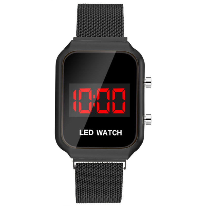 Hot selling push-button electronic watch student sports personality magnet buckle mesh belt led watch_voghion.com