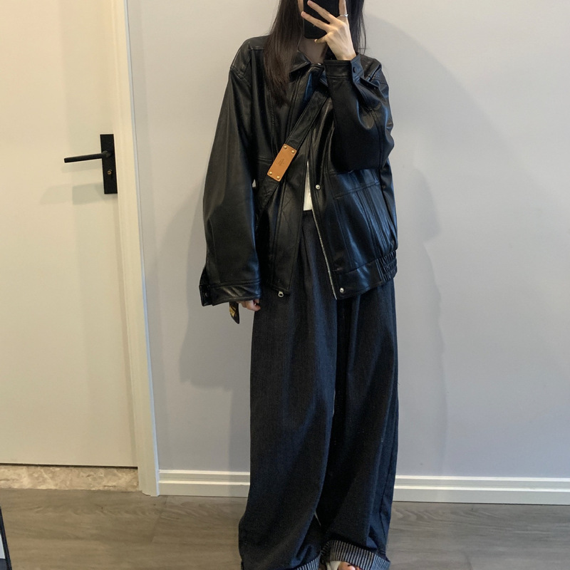 慵懒松弛感高腰直筒阔腿休闲裤女2025秋冬新款显瘦垂感拖地长裤子|undefined
