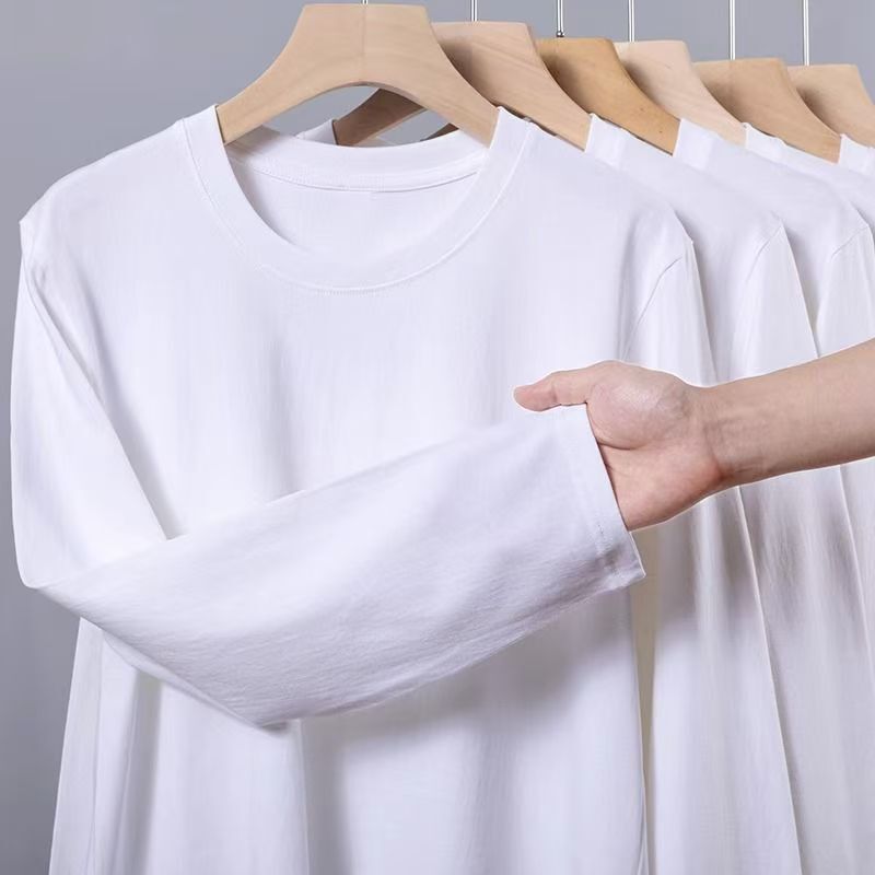 Pure Cotton Long-Sleeved T-Shirt for Men, New Autumn and Winter Style, Comfortable and Warm Top, Sports Casual Loose Versatile Men's Sweatshirt Trendy