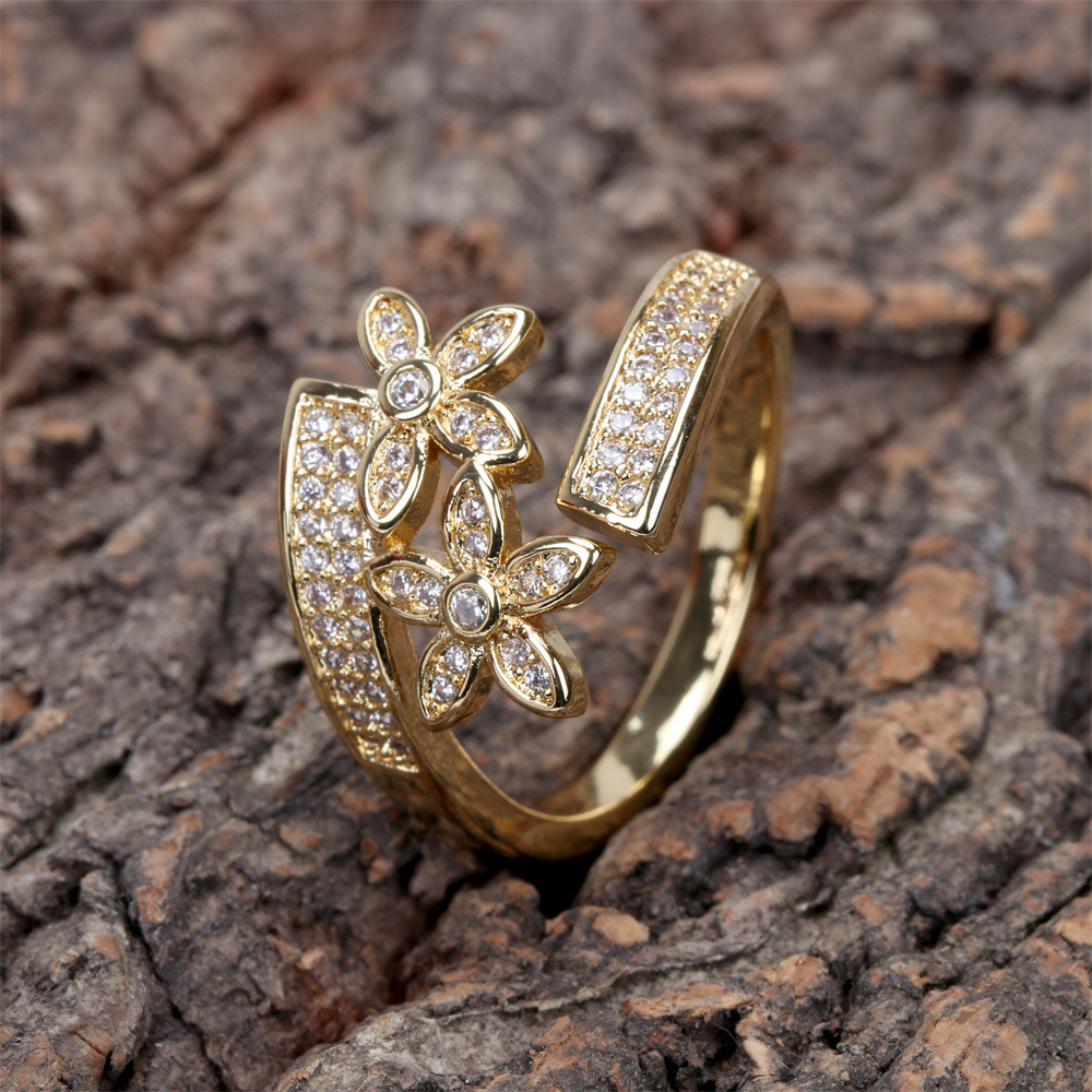 Daisy Open Fashion Inlaid Micro Zircon Index Finger Ring Design Simple Flower Jewelry display picture 7