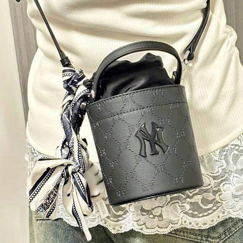 South Korea's 2025 New Mlb Perfume Bag Ny Embossed All-Over Casual Versatile One-Shoulder Cross-Body Satchel Bucket Bag