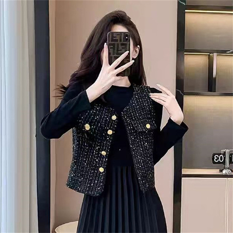2026 Spring and Autumn Fashionable Socialite Style Slimming Little Chanel-Style Vest Jacket for Women, New Black Vest for Women