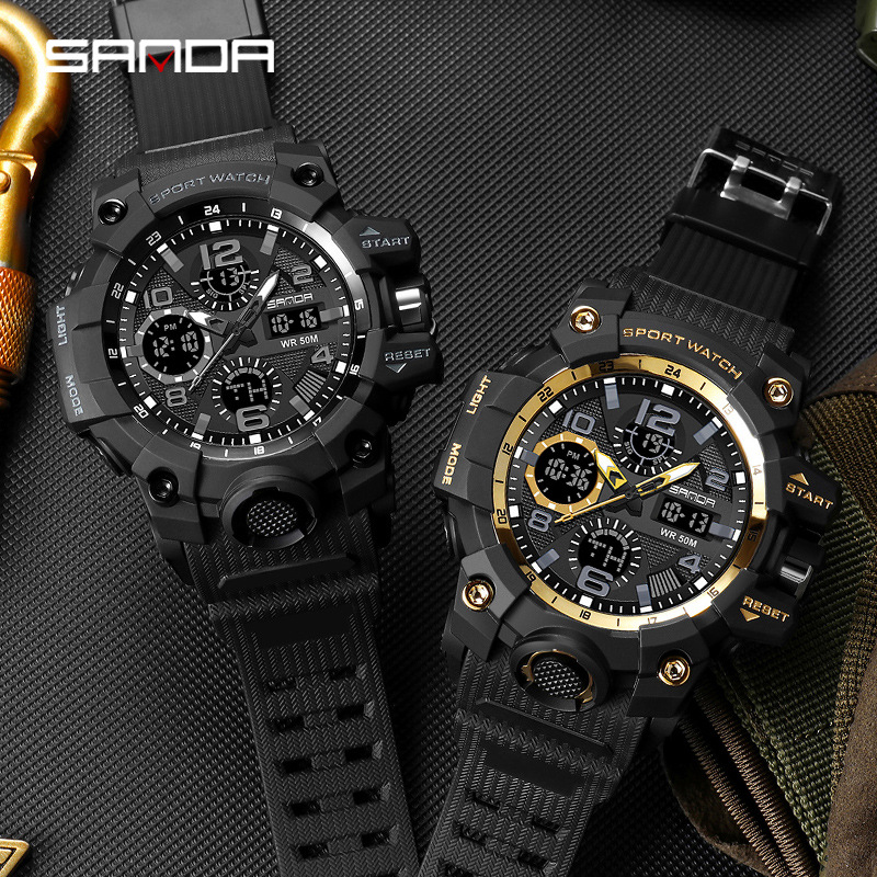 Sanda 6021 reloj deportivo para hombres moda dial grande multifuncional impermeable estudiante moda comercio exterior reloj electrónico para hombres
