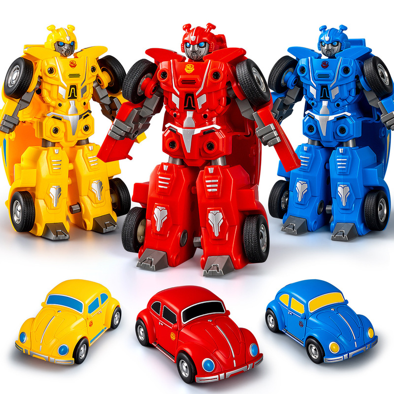 Boy's Toy Inertial Driving Car, Transformable Robot, Children's 3-6 Year Old Transforming Toy, Night Market Stall