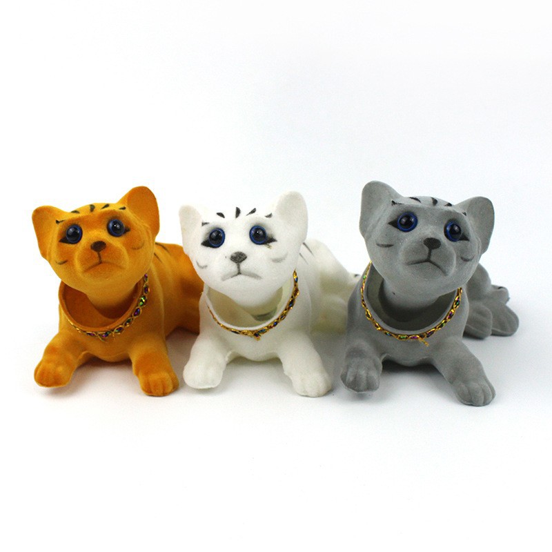 汽车摆件摇头猫动物植绒车内饰车载饰品仿真猫创意车内饰品批发