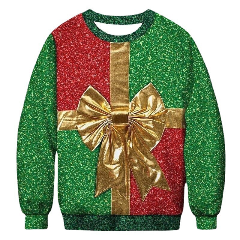 2024 código europeo transfronterizo Navidad 3D fiesta de impresión digital otoño e invierno pareja de hombres y mujeres cuello redondo suéter de manga larga