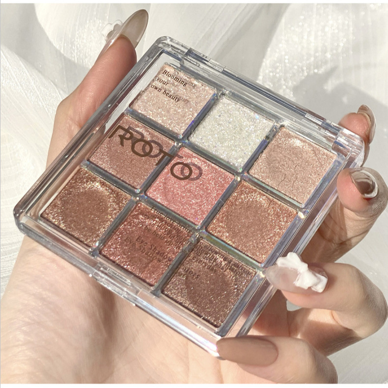 ROTO Transparent Nine-Color Acrylic Eyeshadow Plate Pearlescent Matte Nine-Palace Lattice Earth Color Eyeshadow Milk Tea Series Explosions
