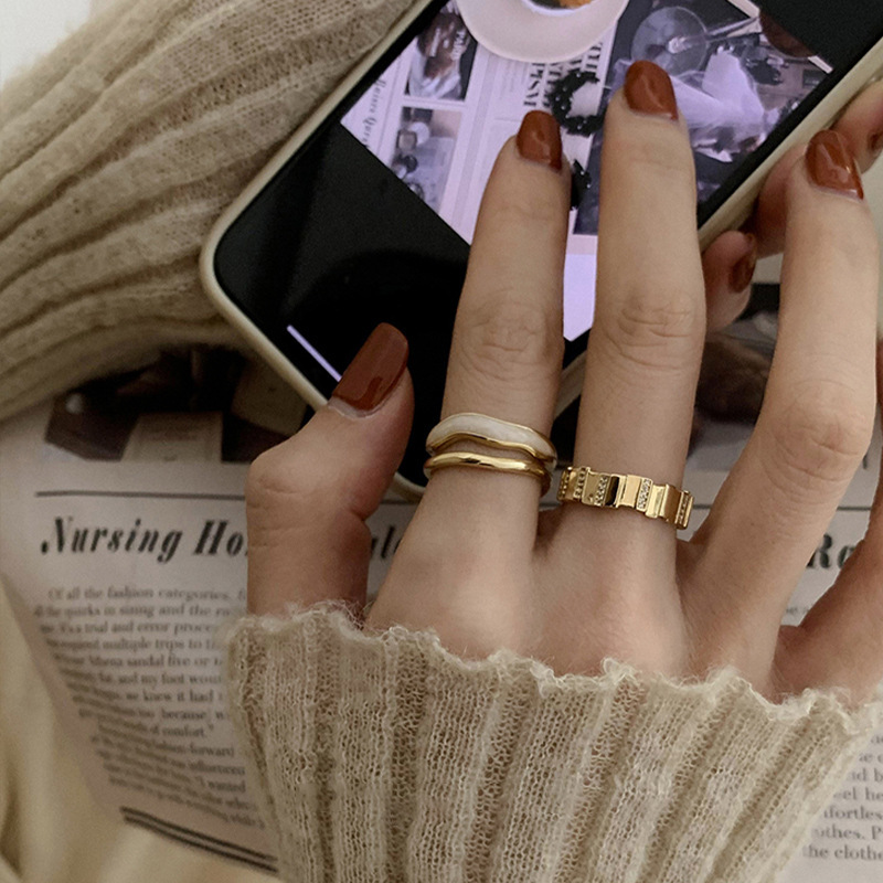South Korea's Dongdaemun White Mother-Of-Pearl Double-Layer Ring Niche Design Index Finger Ring 2022 New Trendy Fashion Stylish South Korea's Dongdaemun White Mother-Of-Pearl Double-Layer Ring Niche Design Index Finger Ring 2022 New Trendy Fashion Stylish