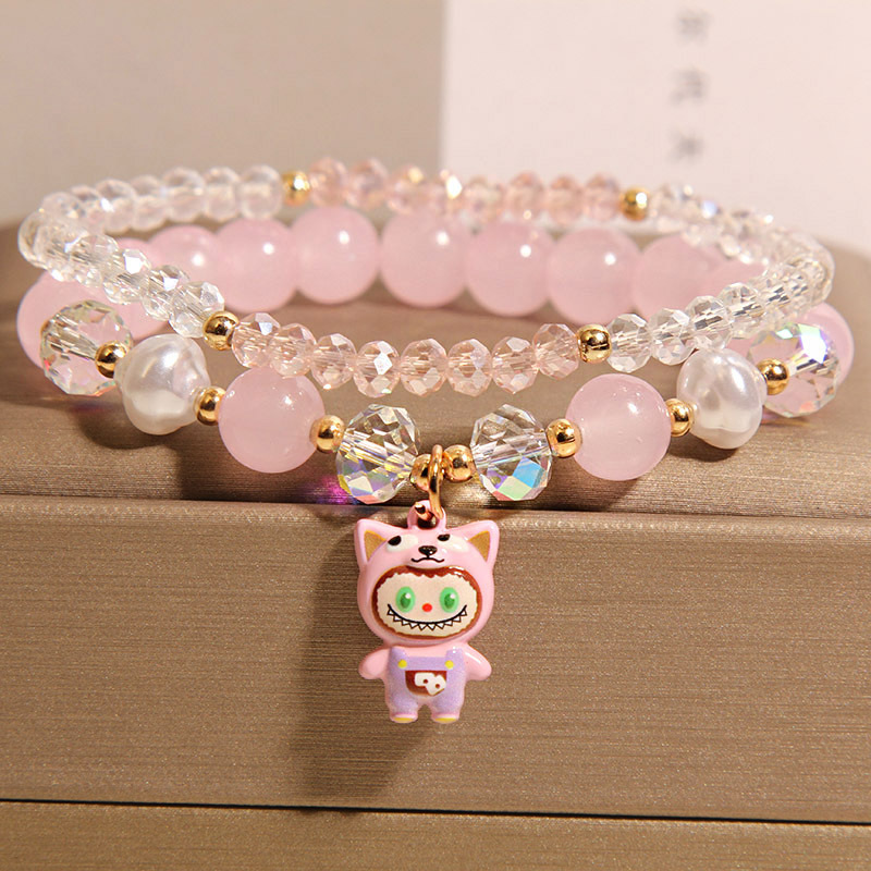 Red de Internet pequeña pulsera fresca labubu para niños niña dulce niña corazón pulsera de cristal estudiante novia pulsera pulsera