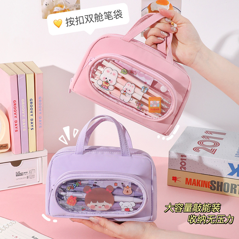 Caja de lápiz de gran capacidad de dibujos animados al por mayor bolsa de almacenamiento de caja de lápiz portátil de estudiante bolsa de cosméticos lindo caja de papelería liquidación de pérdida