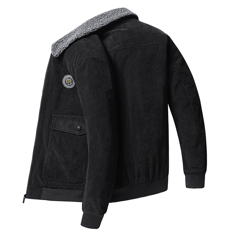 Corduroy curlers, winter jacket, warm jeans, oversize