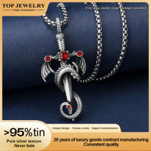 纯锡欧美民族风跨境嘻哈龙剑钛钢项链男士秋冬毛衣链颈链龙元素