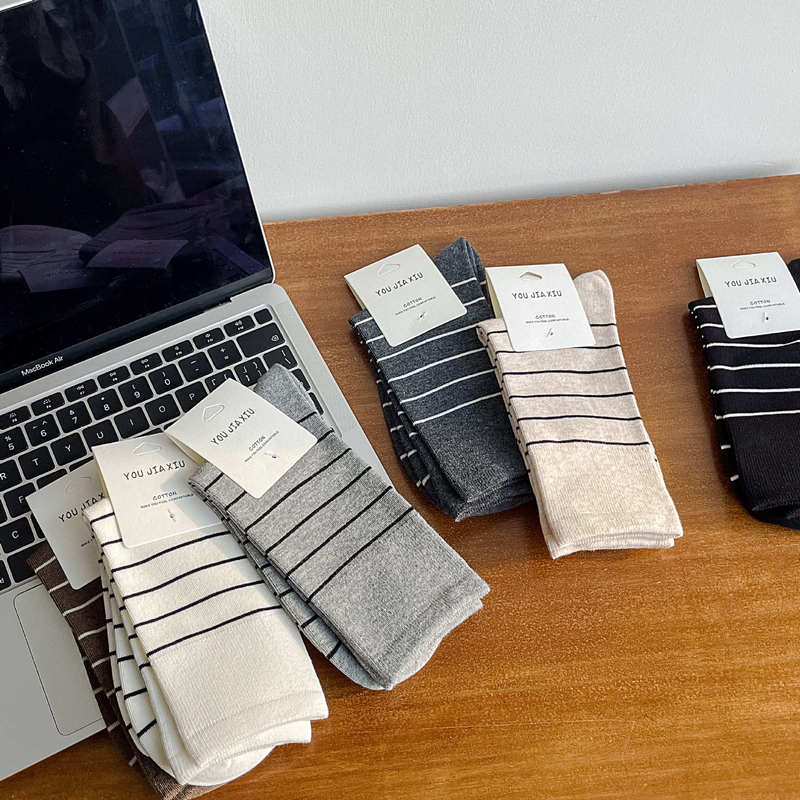 Pickle country socks thin striped mid-calf socks cotton breathable boneless stitching college style women's mid-calf socks