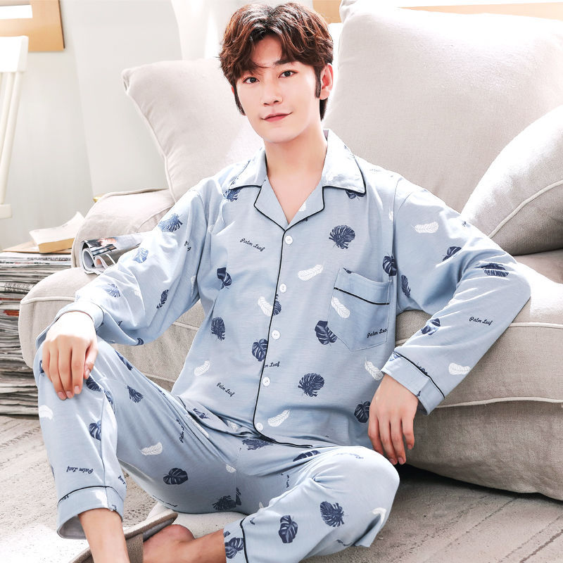 Pijamas de hombre primavera y otoño 100% algodón pantalones de manga larga cardigan verde de mediana edad ropa de hogar traje de invierno para los ancianos