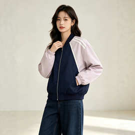 美式拼色棒球服外套女春秋小个子韩系宽松2026新款小众短夹克上衣