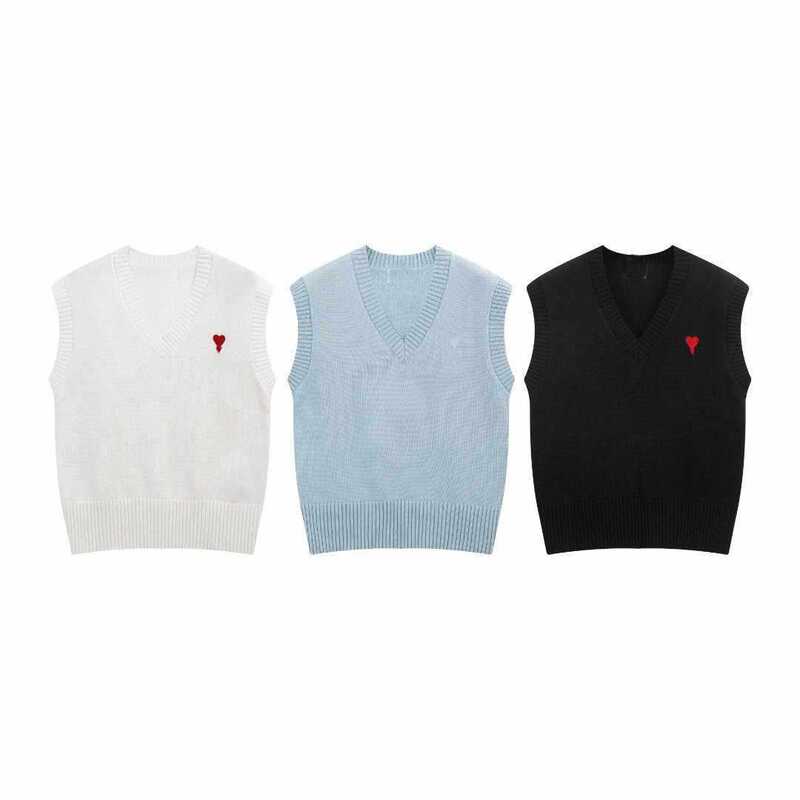 2024 New Style V Neck Embroidered Heart Letters Sleeveless Vest Sweater Knitwear Unisex Top 2024 New Style V Neck Embroidered Heart Letters Sleeveless Vest Sweater Knitwear Unisex Top