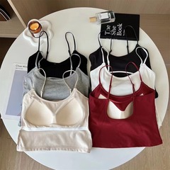 秋冬磨毛加厚保暖吊帶背心女帶胸墊露背美背內衣修身顯瘦打底上衣
