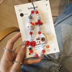 原创卡通可爱相机红色蝴蝶结KT手机挂链包包手腕链条ccd挂饰新款