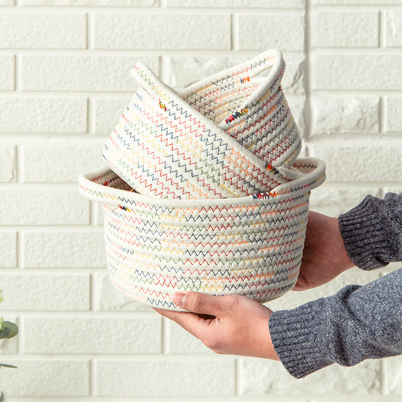 Cotton rope desktop storage basket storage basket woven basket miscellaneous storage box key snack small basket home kitchen basket