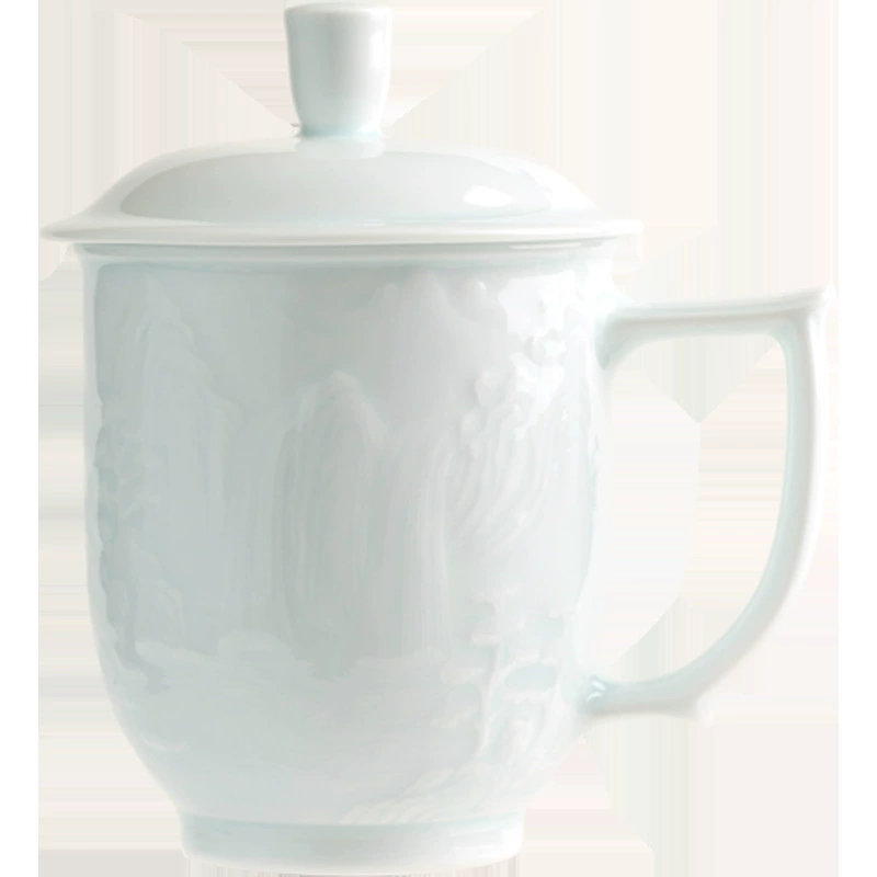 Керамическая чашка для чая из Jingdezhen, ландшафт тени зелень резьба, офисная чашка для чая, личный специальный деловой подарок, одинарная чашка