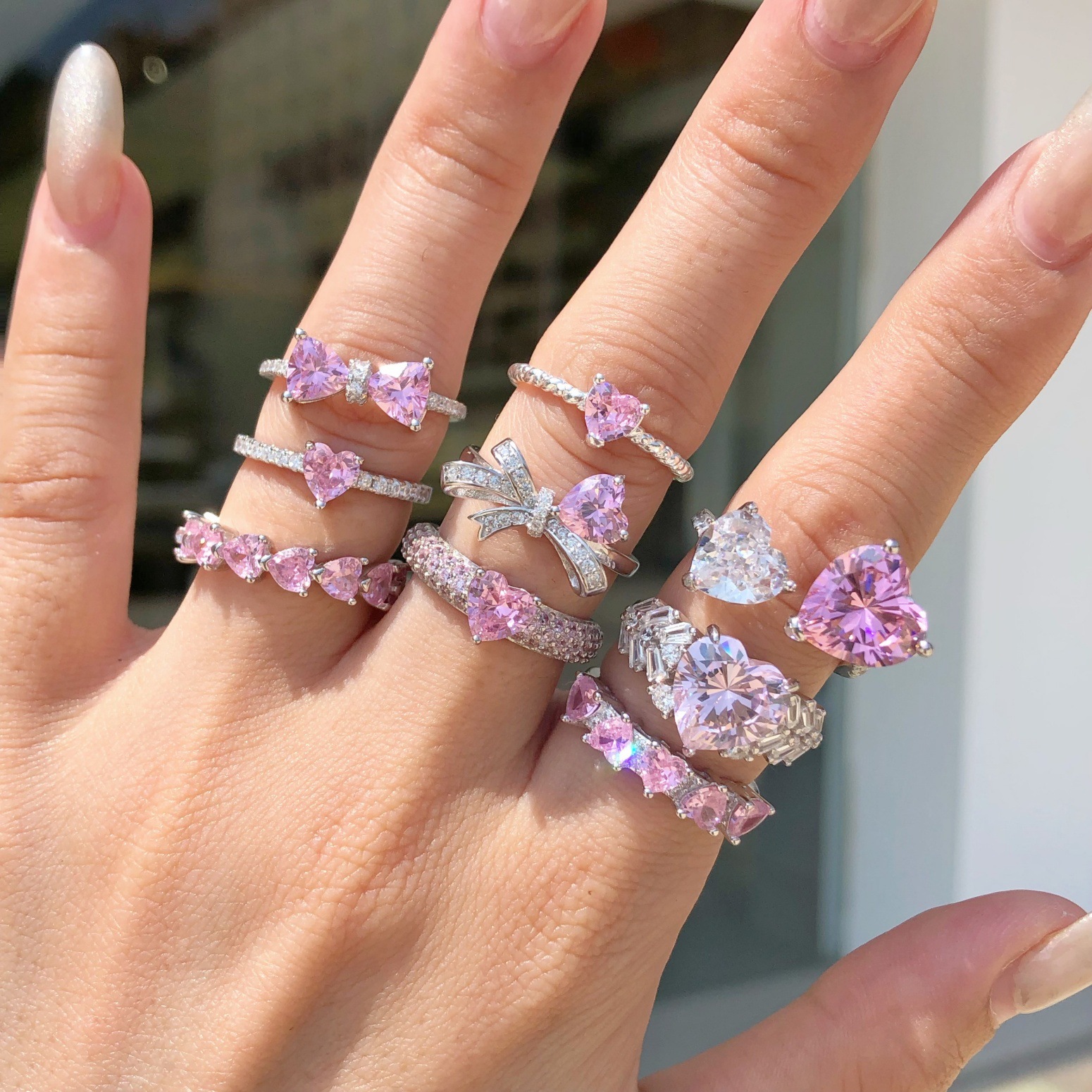 5g Weight Zircon Inlay Material Rings Classification 6, 7, 9 Ring Size 1 Piece Quantity Holiday, Daily Occasion 925 Sterling Silver Material Heart Shape, Bow Knot Pattern Women's Gender Plating, Inlay Design Sweet, Shiny Style 925 Sterling Silver Zircon Heart Shape Bow Knot Rings 1