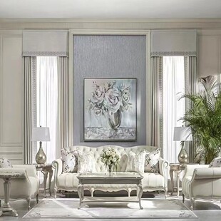 American Furniture Art Sofa Combination French Vintage Solid Wood Carved Living Room Three-Person Full Set Sofa Foshan Furniture