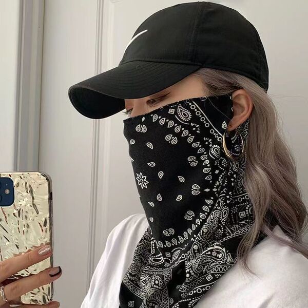 Sun Protection Face-Covering Cashew Mask with Ice Sleeves and Ear-Hanging Ice Silk Veil Summer Breathable Men's and Women's Neck Protection Uv Thin Section