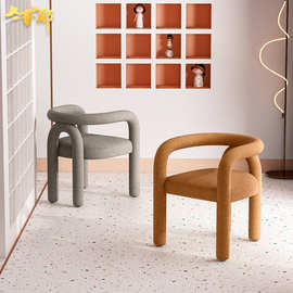 北欧简约时尚绒布家用化妆凳奶茶店咖啡厅单人椅子设计师铁艺餐椅