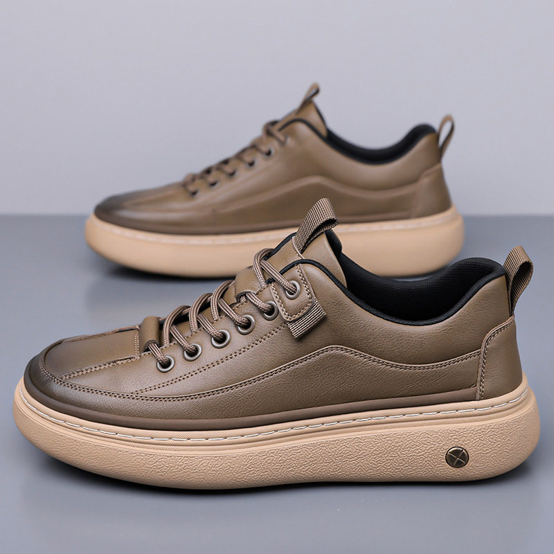 Giày da nam sneaker cổ thấp phong cách retro, đế cao su, dây buộc, phù hợp đi chơi và lái xe — GX1617 màu nâu, GX1617 màu đen