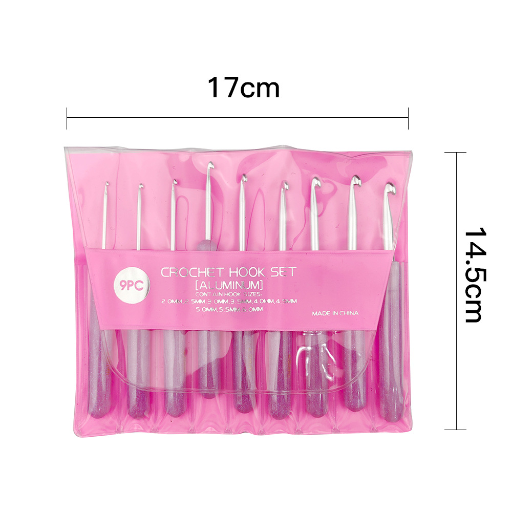 Herramientas de tejer mango de resina de aluminio crochet polvo transparente conjunto de 9 2.0-6.0 mmvc embalaje