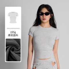 SKIMSと同じスタイルのコットンジャージーTシャツ、女性用高伸縮性スリムフィットスポーツフィットネスTシャツ