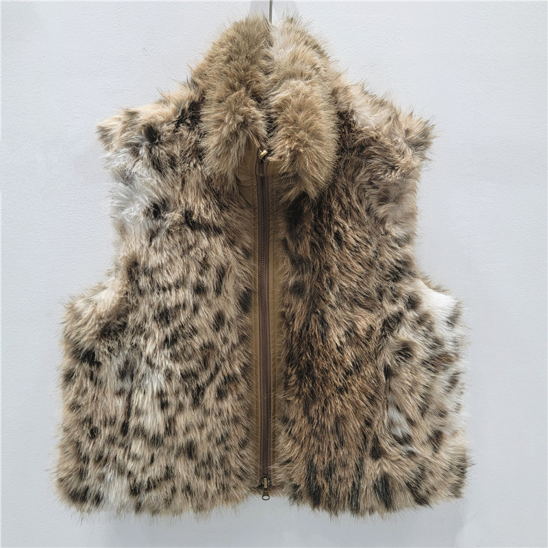 Diseño de ambos lados con chaleco de piel de leopardo de moda de alta calidad, abrigo de piel verde de una sola piel