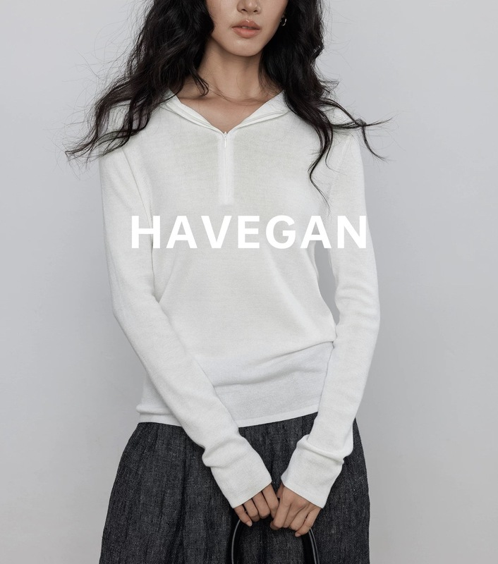 与间HAVEGAN/秋季连帽羊毛长袖针织衫女打底纯色慵懒弹力休闲上衣|undefined