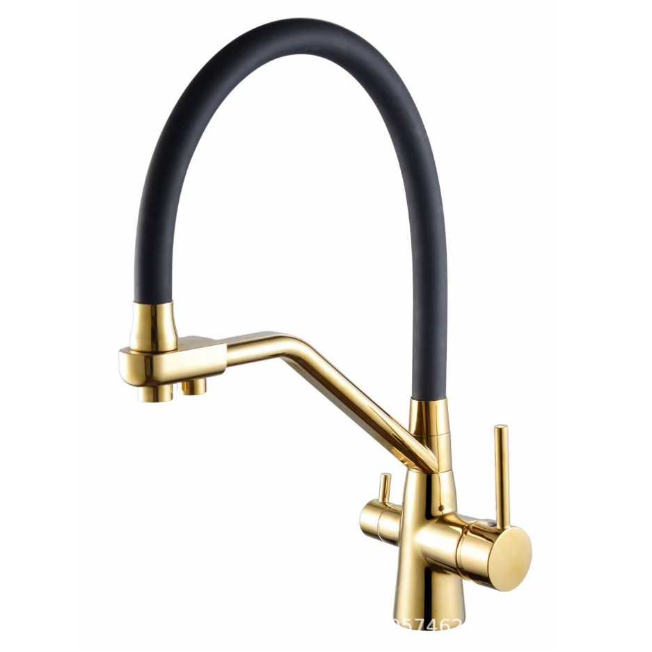 Three-in-one kitchen faucet, copper body, rotatable and pull-out sink, dual-purpose for cold, hot and pure water direct drinking, single-hole export Application Scenario