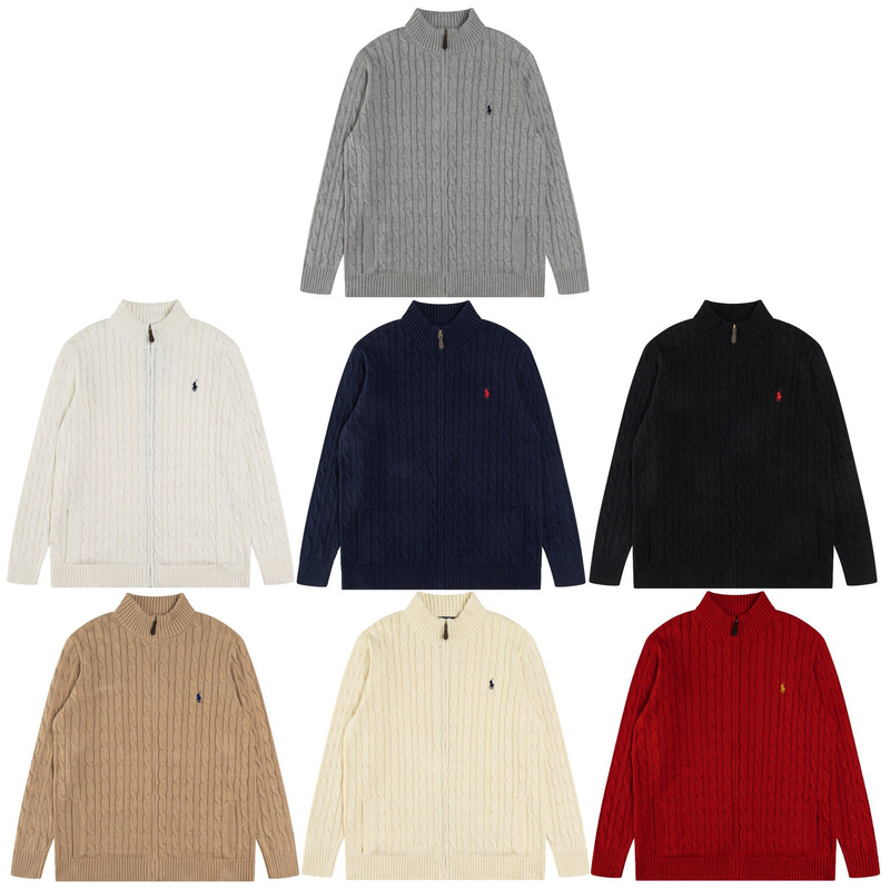 Scan the Qr Code for Rl Ralph Lauren Luxury Seven-Color Small Logo Embroidery Full Cotton Knit Zip-Up Cardigan with Stand Collar and Long Sleeves Sweater for Cross-Border Sales