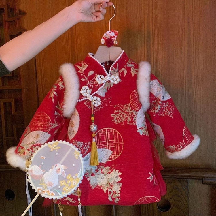 Ropa de Año Nuevo de estilo chino, vestido de princesa de algodón, vestido de espessado, chaqueta de bebé femenina universal image 8