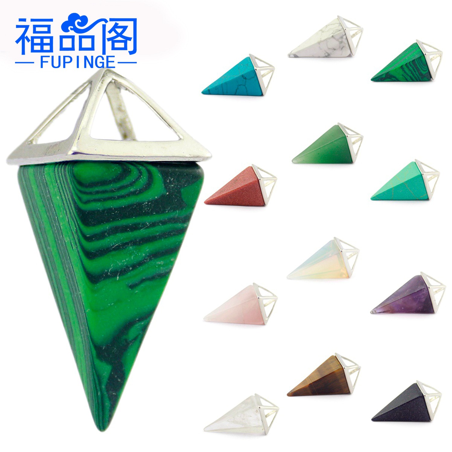 2025 spot exportación europea y americana piedra natural cristal cono hexagonal péndulo collar colgante joyería suministro transfronterizo al por mayor