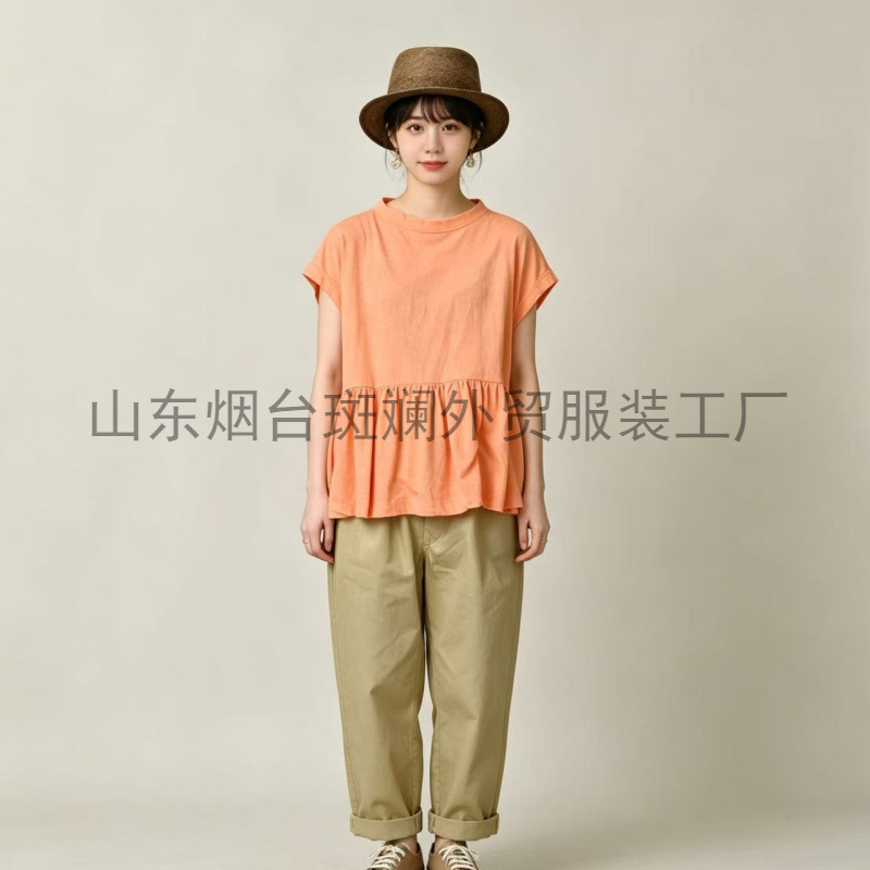 Directly Supplied from the Original Factory, Export Clothing Cc45R New Clean Version Ruffle Short-Sleeve T-Shirt, New Design with Pleats, Loose Fit